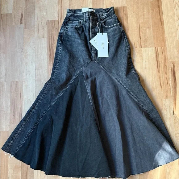 Moussy Vintage Vicksburg 100% Cotton Black Denim Frayed Hem Maxi Skirt NWT Sz 23 - Picture 3 of 13